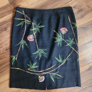 Vintage Peter Martin Black Silk Floral Embroidered Skirt Size 6